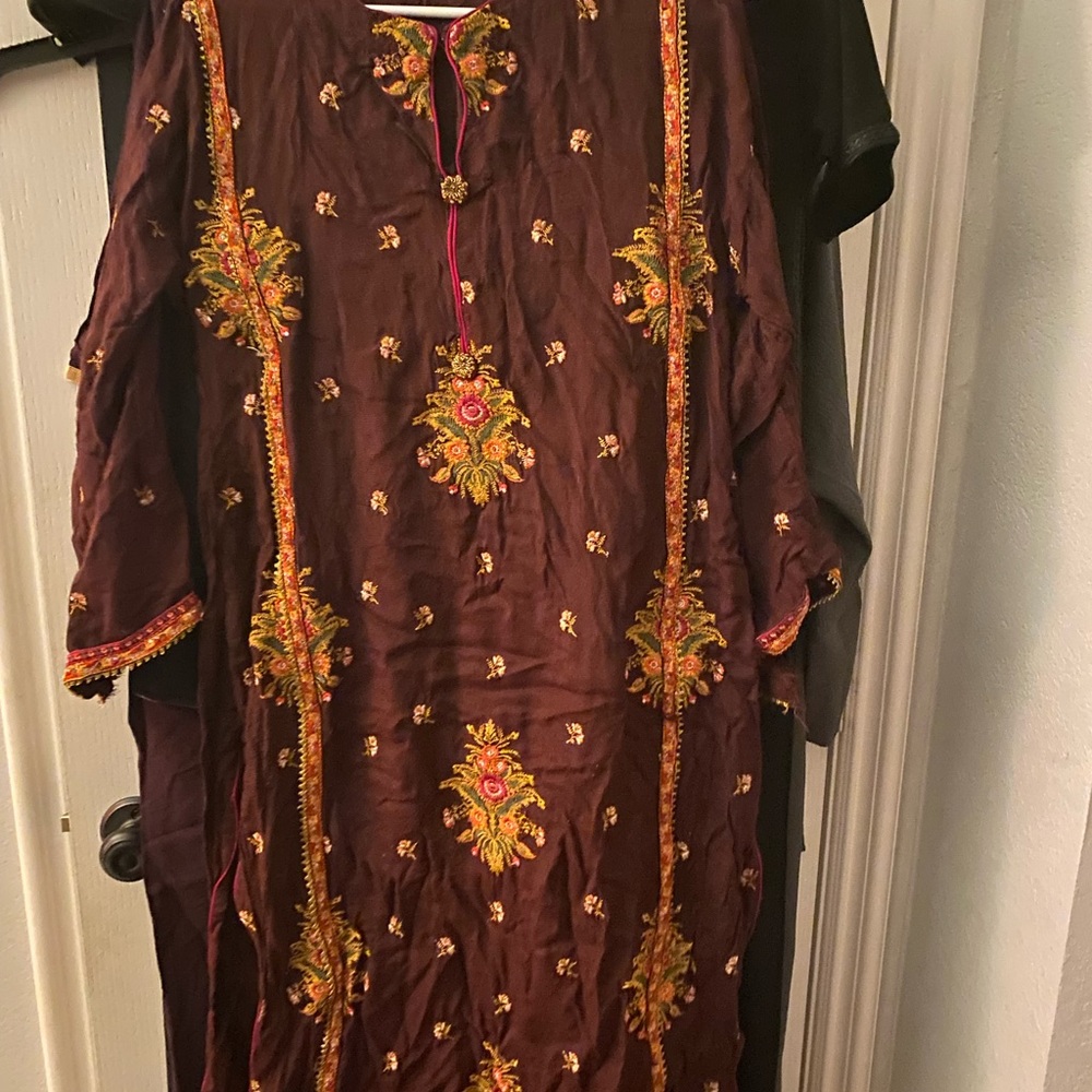 Embroidered Brown Kurta with Gold Accents